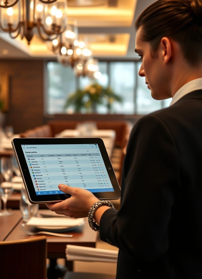 Équipe de restaurant utilisant l’interface intuitive Easy Resto sur tablette